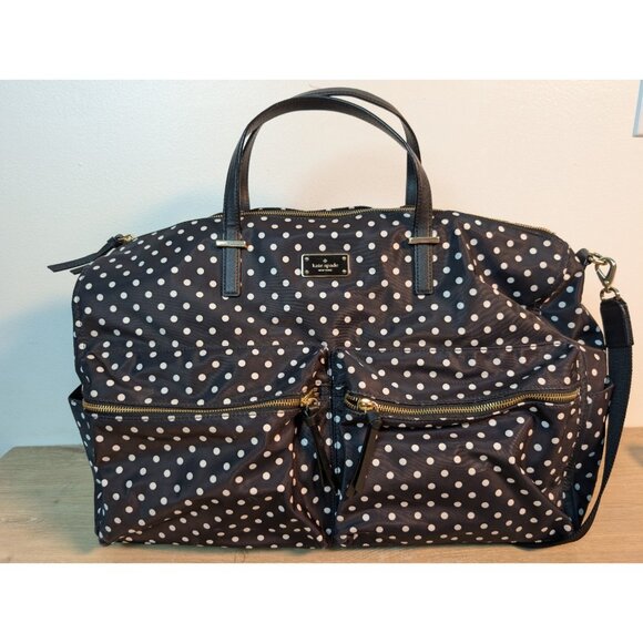 Kate Spade Polka dot Weekender Overnight Tote Bag Nylon Large Travel Duffle - Picture 1 of 13